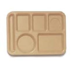 Food Service Rectangular Compartment Lunch Tray, 6 Compartment, Left-Handed, Polypropylene, Tan