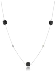 Judith Jack "Classics" Sterling Silver, Marcasite, Onyx Strandage Necklace with Stations, 36"