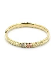 14K Tri-Color Gold 5mm Diamond Cut Flower 1.75 Diameter Adjustable Bangle Bracelets