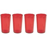 32 oz. (Ounce) Restaurant Tumbler Beverage Cup, Stackable Cups, Break-Resistant Commmerical Plastic, Set of 4 - Red