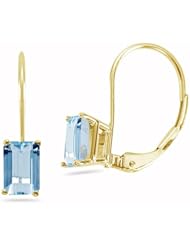 2.80 Cts of 8x6 mm AAA Emerald Aquamarine Stud Earrings with Lever Backs in 14K Yellow Gold