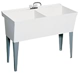 Swanstone MF2F-010 Veritek 45-3/8-Inch by 23-3/8-Inch Floor-Standing Double Laundry Tub, White Finish