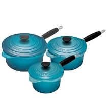 Le Creuset Teal 3 Piece Saucepan Set