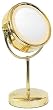 Fluorescent Lighted Pedestal 10X to 1X Make-Up Mirror in Brass