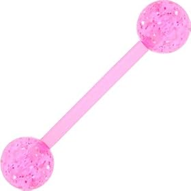 BIOPLAST Pink GLITTER Barbell Tongue Ring by 