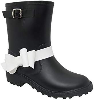Yoki Kid's Melinda Rainboot with Side Bow, Black/White, 2 M US Little Kid