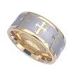 Stainless Steel Gold Band Ring with Cross Design - Size: 8-12