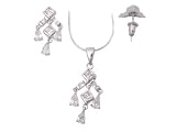 Polished Sterling Silver Bezel Set CZ Necklace and Earring Set