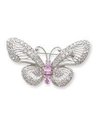 Sterling Silver Pink and Clear CZ Butterfly Pin