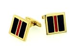 Gold plated cufflinks with black and red enamel