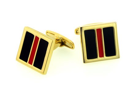 Gold plated cufflinks with black and red enamel with presentation box