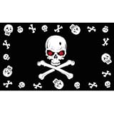 Outdoor Living : Pirate Flag - Red Eyed Skull & Bones with Border