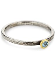 GURHAN "Skittle" Silver with High Karat Gold Accents Blue Topaz Ring, Size 7