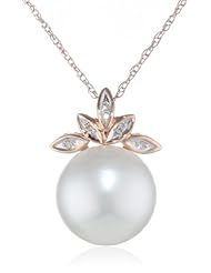 10K Rose Gold 11.5-12.0mm Freshwater Cultured Pearl and Diamond Fashion Pendant Necklace (0.03 cttw, G-H Color, I1-I2 Clarity), 17"