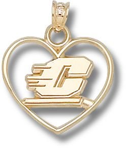 Central Michigan Chippewas Motion C Heart Pendant - 14KT Gold Jewelry