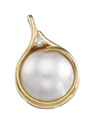 14K Yellow Gold 15.00 mm Mabe Pearl And Diamond Pendant