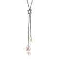 Sterling Silver Lariat Necklace with White and Pink Pearls