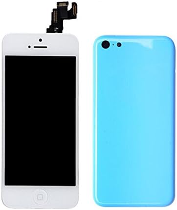 PartsDeal LCD Display & Touch Screen Digitizer with Spares Parts (Front Camera + Home Button + Earpiece Speaker) + Back Cover Assembly Replacement Compatible with iPhone 5c, White-Blue