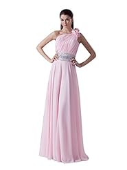 A-line Floor Length One Shoulder Natural   Waistline Chiffon Lace Beaded Bridesmaid Dress 