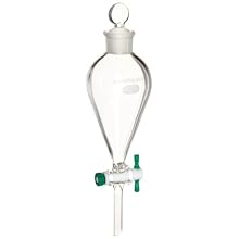 Chemglass CG-1742-03 Glass Squibb Style Separatory Funnel, with 2mm PTFE Stopcock, 125mL Capacity