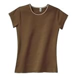 District Threads - Ladies Tee with Contrast Stitching Brown/Pink-XL