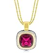 14k Gold Plated Double-Stranded Fashion Necklace with Pink CZ Pendant- 16"
