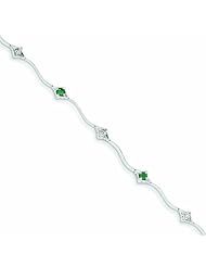 Genuine 14K White Gold White Gold With Diamond And Emerald Gemstone Bracelet 4 Grams Of Gold 100% Satisfaction Guaranteed.