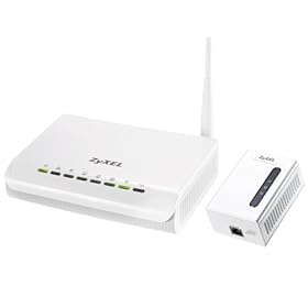 ZyXEL NBG318S 200 Mbps HomePlug AV Powerline Router w/4Port Fast Ethernet Switch and PLA401 200 Mbps Powerline Wall-plug Adapter (Starter Kit)