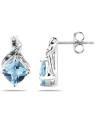 Blue Topaz & Blue Diamond Earrings in 14K White Gold
