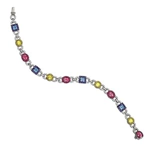 14K White Gold Genuine Blue Topaz, Citrine, Pink Tourmaline Bracelet With... by B2C Jewels