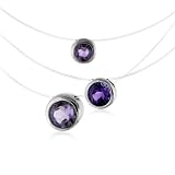 Image of Sterling Silver Three Amethyst Gem Necklace 17