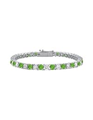 Sterling Silver Round Peridot and Cubic Zirconia Tennis Bracelet 5.00 CT TGW