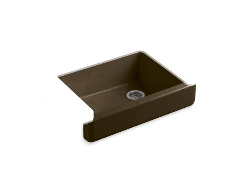 Kohler K-6486-KA Whitehaven Self-Trimming Apron Front Single Basin Kitchen Sink with Short Apron, Black 'n Tan