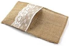 Burlap Silverware Holder - Rustic Place Cards - Burlap Silverware Cutlery Pouch Sleeve - Wedding Rustic Menu - Wedding Table Setting Decor 4in x 8in (Set of 20)
