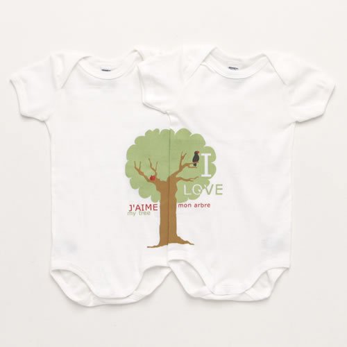 Petit Bateau (プチバトー) クロスショルダー 半袖ボディシャツ 2枚セット 木とリンゴと鳥
