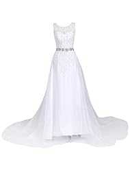 A-line Sleeveless Beaded Lace Crystal Crystals Applique Wedding Dress  With a Sash 