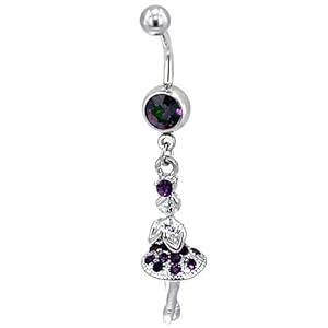 Pugster Mothers Day Gifts Belly Button Rings Purple Crystal Ballerina Dangle February Belly Navel Ring Body Jewelry