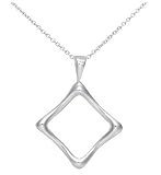 Jewelry : Sterling Silver Sculpted Open Square Pendant, 18"