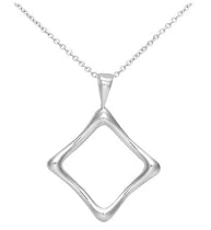 Sterling Silver Sculpted Open Square Pendant, 18"