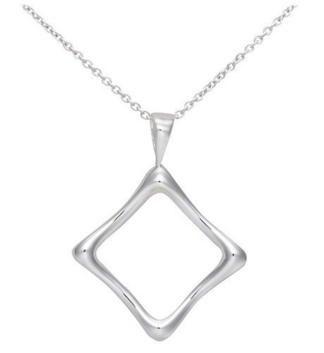 Sterling Silver Sculpted Open Square Pendant, 18"