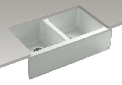 Kohler K-6534-4U-FF Hawthorne Apron-Front, Undercounter Kitchen Sink with Four-Hole Oversized Centers, Sea Salt