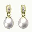 Natural White 7.5-8mm Dewdrop 14k Gold Diamond Cultured Pearl Drop Earrings (Yellow Gold) - Dahlia Classic Collection
