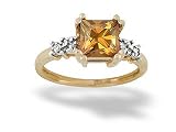14K Yellow Gold Genuine Square Citrine and Diamond Art Deco Ring