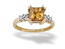 14K Yellow Gold Genuine Square Citrine and Diamond Art Deco Ring