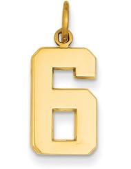 14k Yellow Gold Casted Medium Polished Number 6 Charm Pendant. Metal Wt- 1.28g