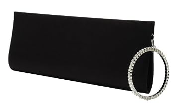 Satin Clutch, Rhinestone Rounded Handle, Evening Bag - Joyce (71 12811)