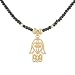 Hamsa Hand with Heart Pendant in Gold Vermeil with Black Spinel Gemstone Bead and and Gold Filled Oval Chain Choker Necklace, #7794