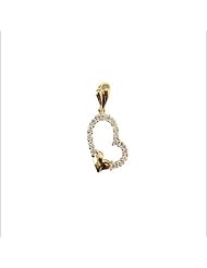 14k Yellow Gold, Contemporary Design Open Heart Pendant Charm Lab Created Gems 9mm Wide
