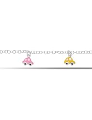 Baby Bracelet Colorful Dangling Cars In Sterling Silver (6 Inches)
