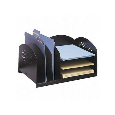 SAF3167BL - Steel Desk Organizer, 16-1/8x11-1/8x8-1/8, Black